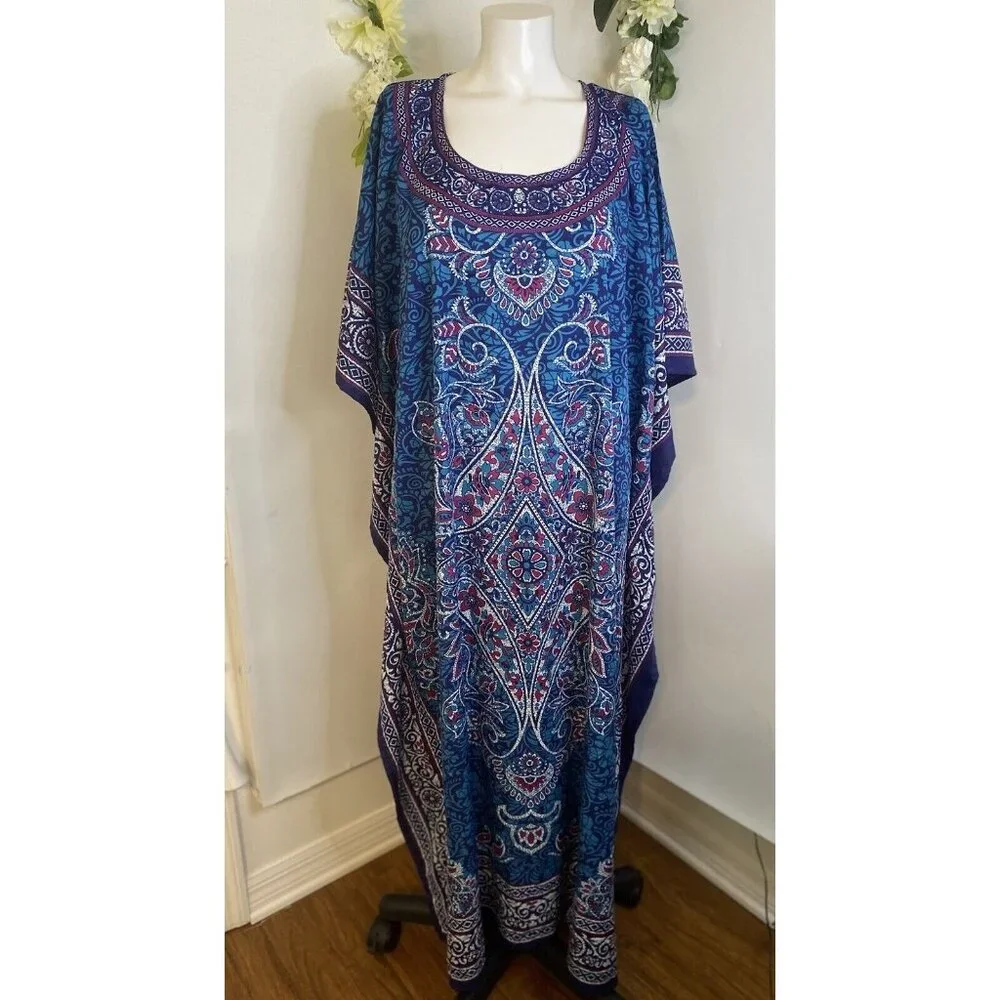 Gypsie Blu Mumu Dress Women‎ One Size Kimono Long Maxi Kaftan Beach Coverup New